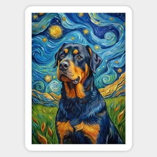 Rottweiler Dog Breed Painting in a Van Gogh Starry Night Art Style Sticker